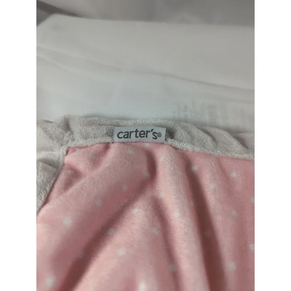 Carters White Puppy Holding Pink Polka Dot Lovey Security Blanket Plush Dog Bow